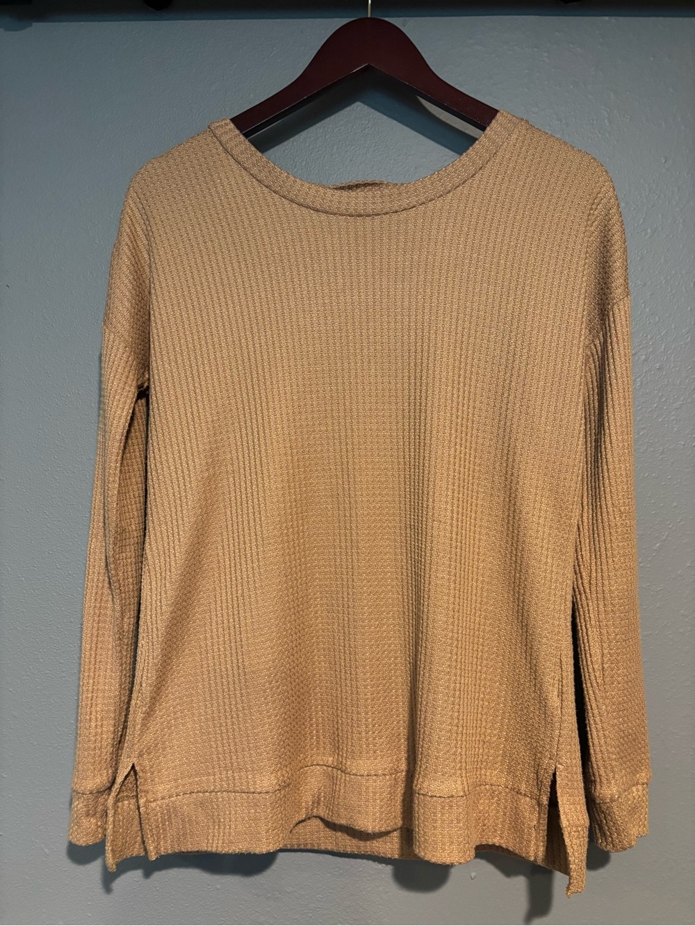 For The Republic Waffle Knit Crewneck Sweater - Camel